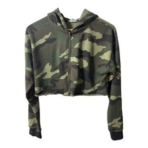 Forever 21 Camo Cropped Full Zip Hoodie Women's Medium Activewear Jacket SizeM